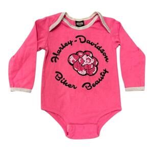 Harley-Davidson Baby Girl Long Sleeve Bodysuit Pink Silver Logo 12M